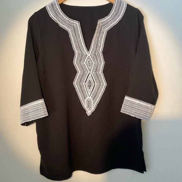 Chase Secret Womens Boho Casual V Neck Shirt Boho Embroidered Print Blouse - Picture 1 of 3